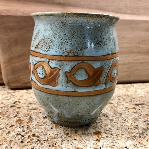 Vintage Japan Speckled Drip Glaze Ceramic Coffee Mug Set of 4 Blue Copper - Picture 5 of 8